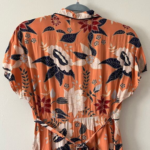 Forever 21 Orange Boho Button Front Floral Print Dress Cream Navy Wine sz Small - Picture 5 of 7